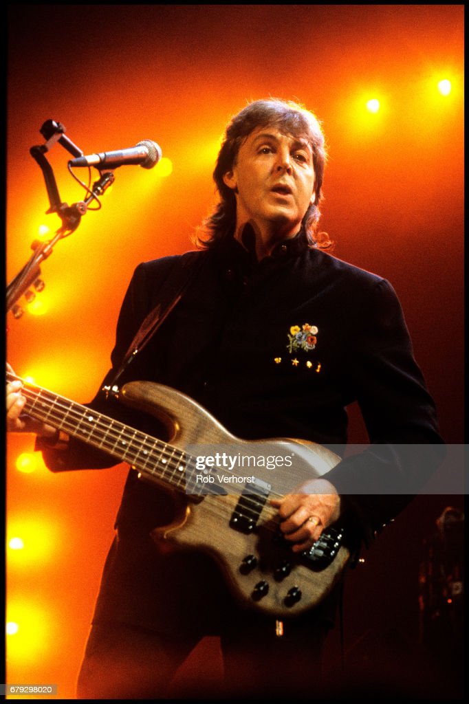 Paul McCartney performs on stage on the Paul McCartney World Tour, Ahoy, Rotterdam, Netherlands, 11th November 1989. He is playing a Wal 5 string bass guitar. (Photo by Rob Verhorst/Redferns)